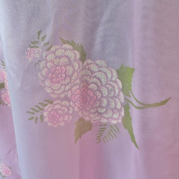 Vintage 1970s dress, pastel pink floral, capelet & train, sleeveless, open back - Picture 3 of 10